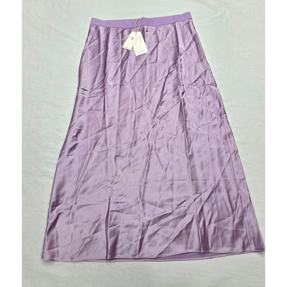 Ms. Jasmine Lilac Purple Satin Midi Skirt‎ Size 10 NWT Elastic Waist Silky Bias